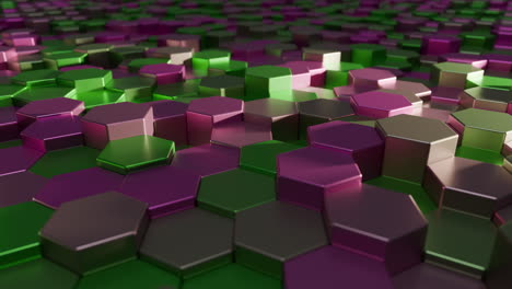 pink and green hexagons rise and fall for 3d abstract background