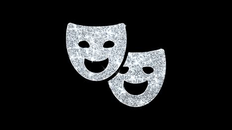 theater drama mask glith icon shining glitter loop blinking particles .