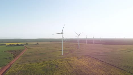 Gesamtansicht-Von-Windkraftanlagen-In-Ländlicher-Landschaft-Mit-Wolkenlosem-Himmel