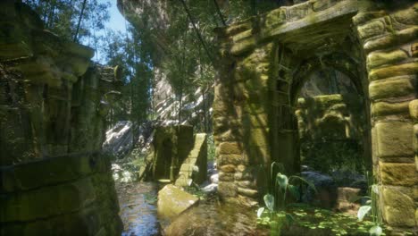 stone ruins in a forest, abandoned ancient castle