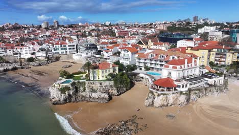 cascais skyline at cascais in district of lisbon portugal. coastal city. waterfront landscape. beach scenery. cascais skyline at cascais in district of lisbon portugal.