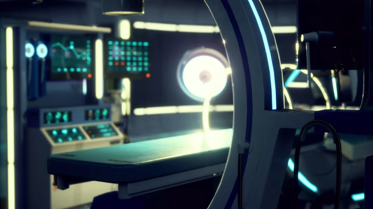 Modern medical room with high tech equipment and advanced monitoring systems