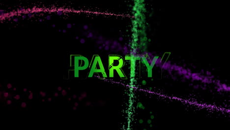 animation of green party text and light trails on black background