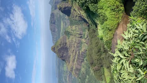 Vertical-pan-left-shot-of-stunning-landscape-at-Tiger-Point,-Lonavala,-India