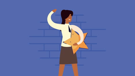 elegante mujer de negocios con animación de personajes estrella
