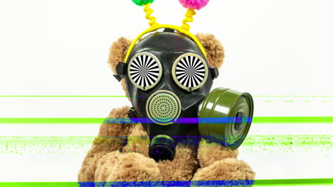 distorted teddy bear in gas mask