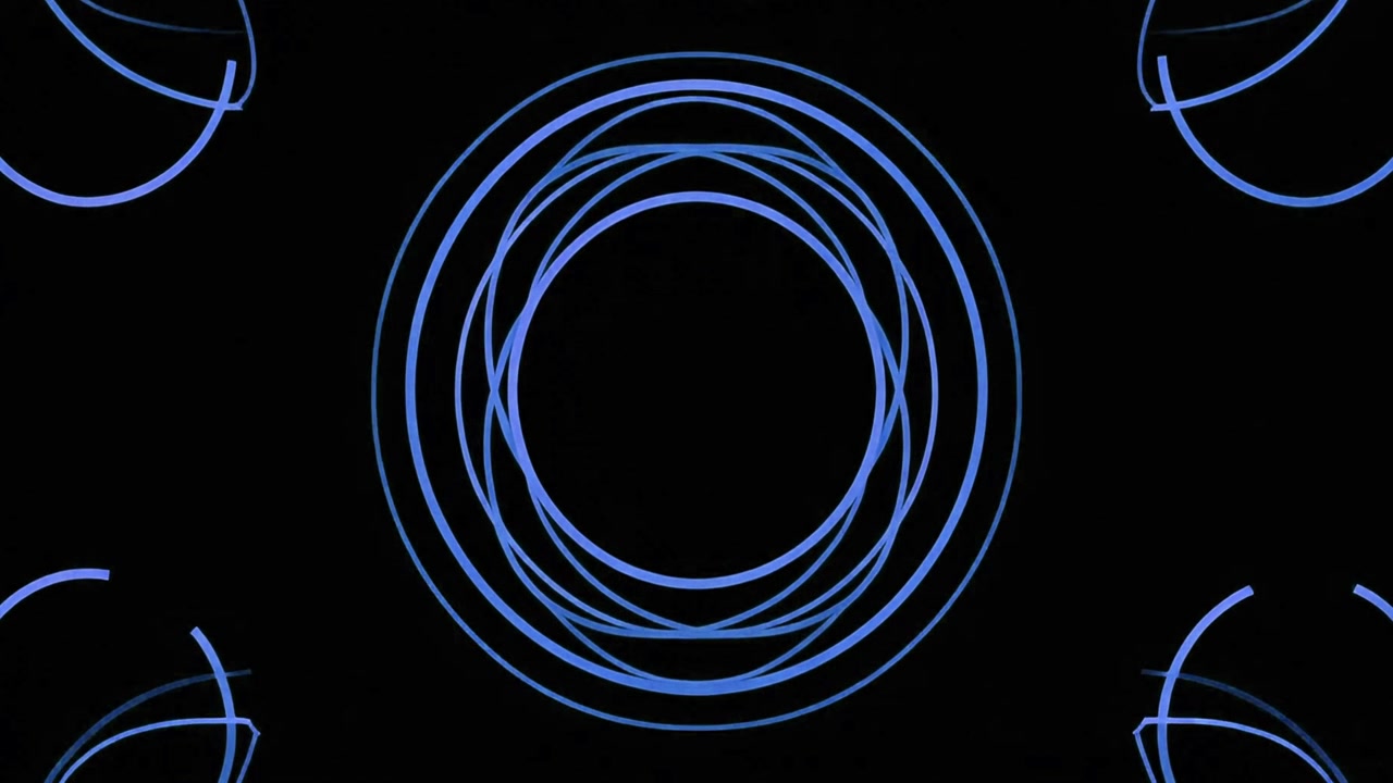 Abstract Animation of Rotating Blue Rings on Black Background