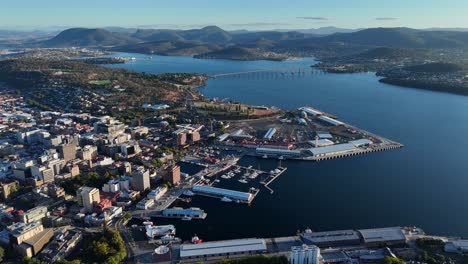 stunning panoramic aerial views over hobart city and the bay.