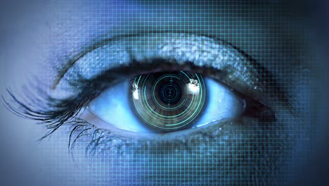 digital artificial intelligence futuristic data transmission hud loop animation eye screen glowing
