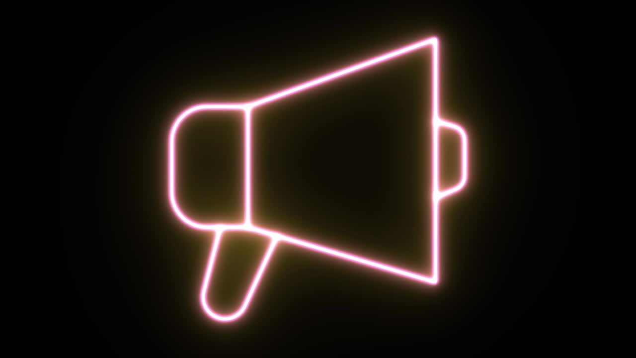 Animazione di un'icona luminosa al neon. Sfondo nero 4K UHD