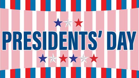 animation of presidents day text with stars over stripes of american flag