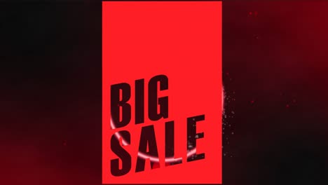 animation of big sale text banner against red spots floating on red background