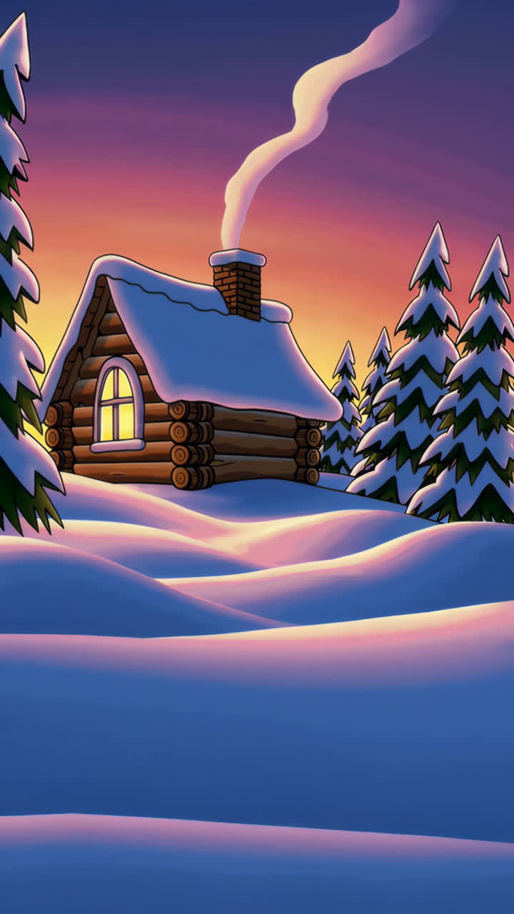 Winter Cabin at Sunrise/Sunset
