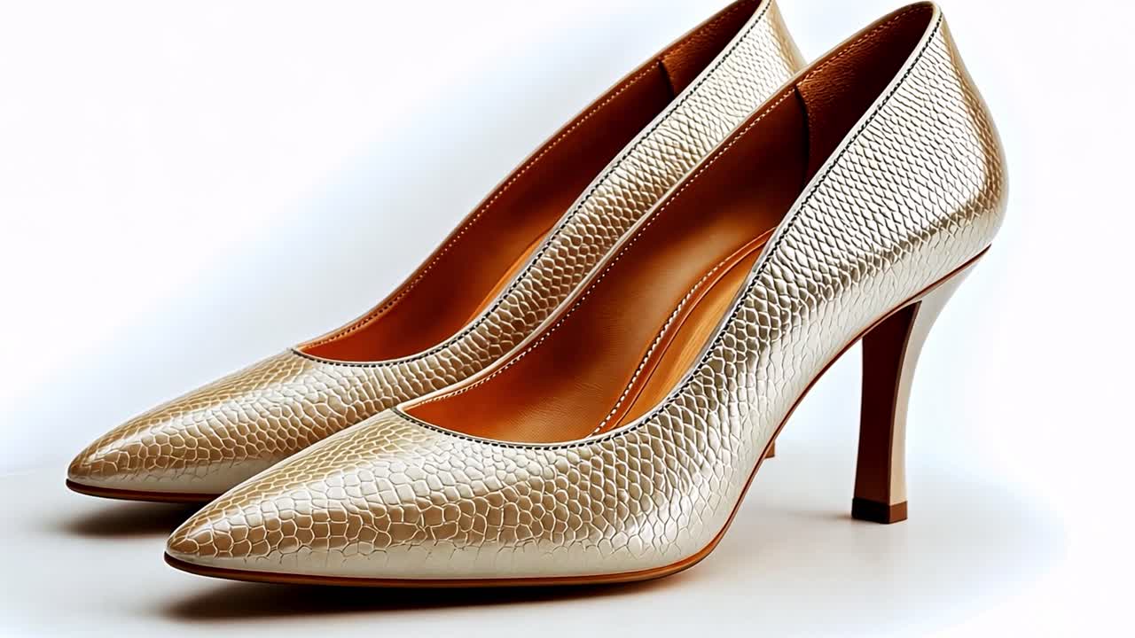 Elegant Gold Textured High Heels on White Background