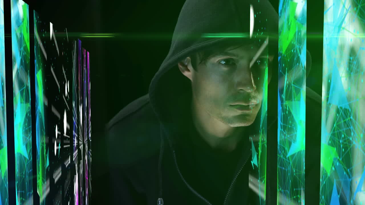 animación de la red de conexiones sobre el hombre caucásico