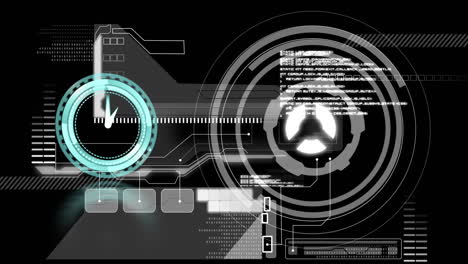 animation of clock moving and data processing on black background