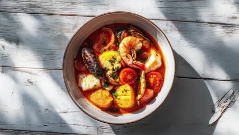 delicious seafood stew with fresh mussels and shrimp in bowl