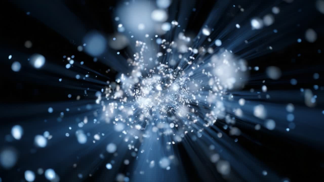 Un affascinante viaggio visivo attraverso una vibrante esplosione di particelle, che cattura l'essenza dell'energia dinamica e del movimento, mentre la luce danza in una spettacolare vetrina di creatività.