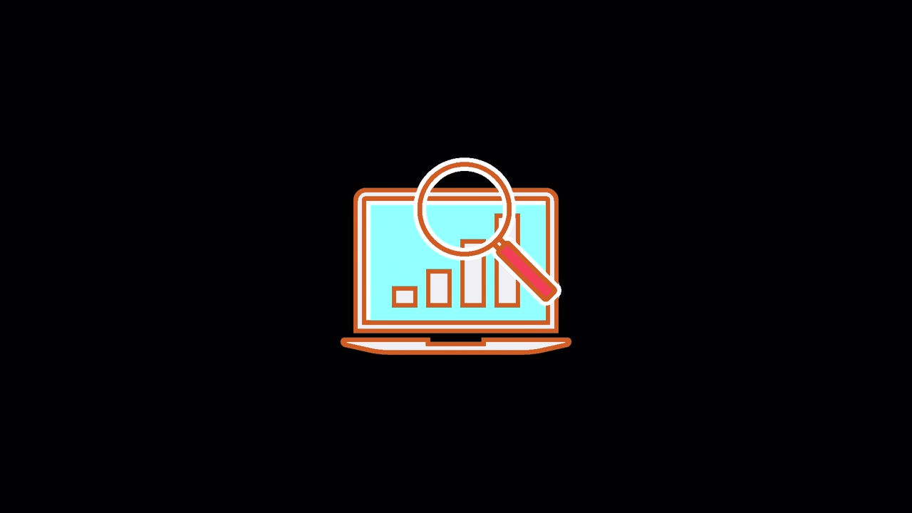 Ikon Laptop Animasi Menampilkan Analisis Data dan Kaca Pembesar
