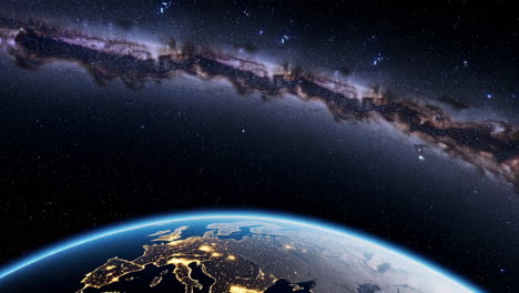 earth and galaxy from space with city lights