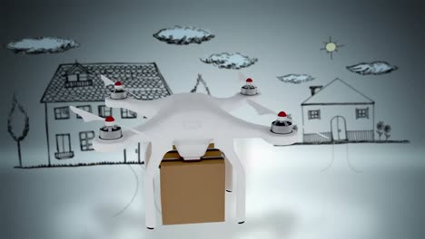 Digital-image-of-drone-holding-cardboard-box-and-flying