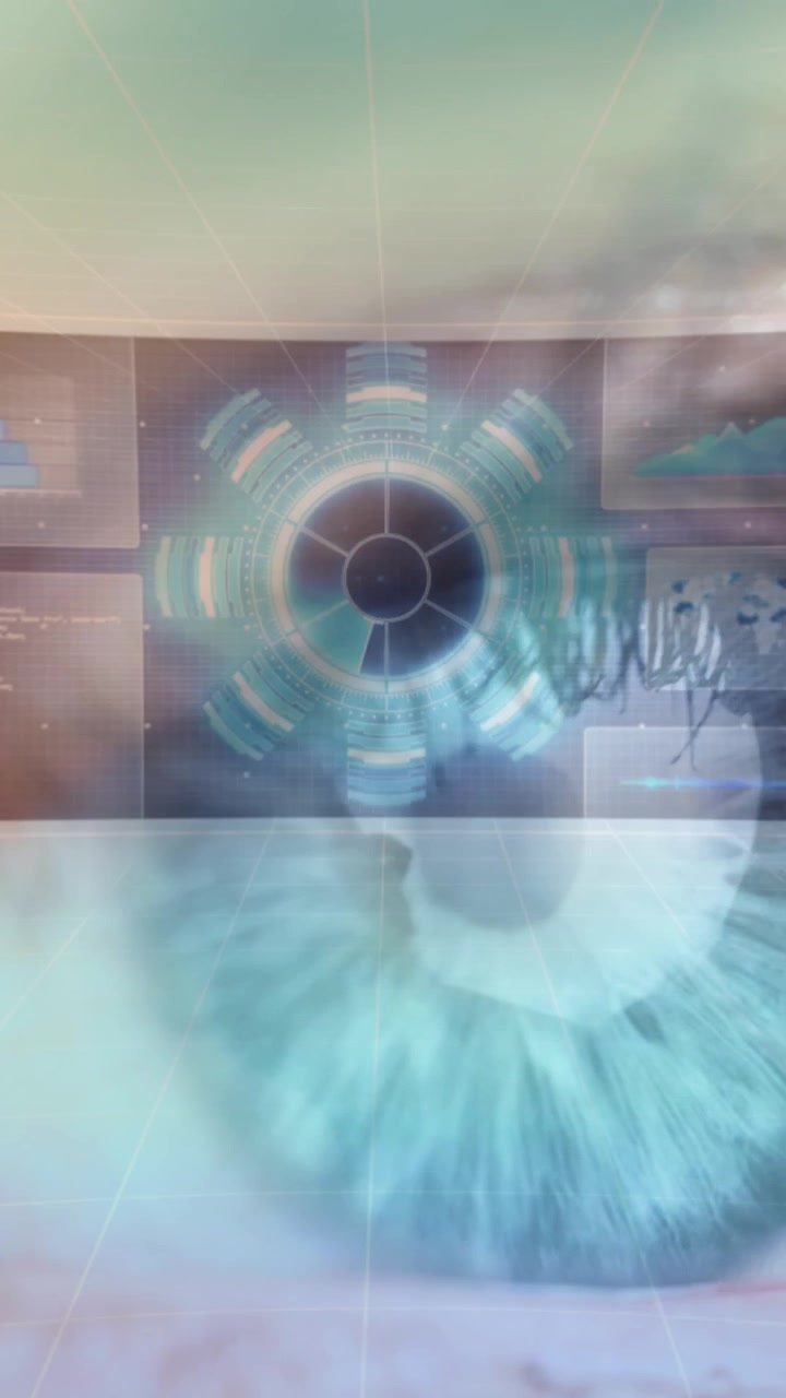 Animazione di schermo digitale con elaborazione dati sull'occhio di una donna caucasica