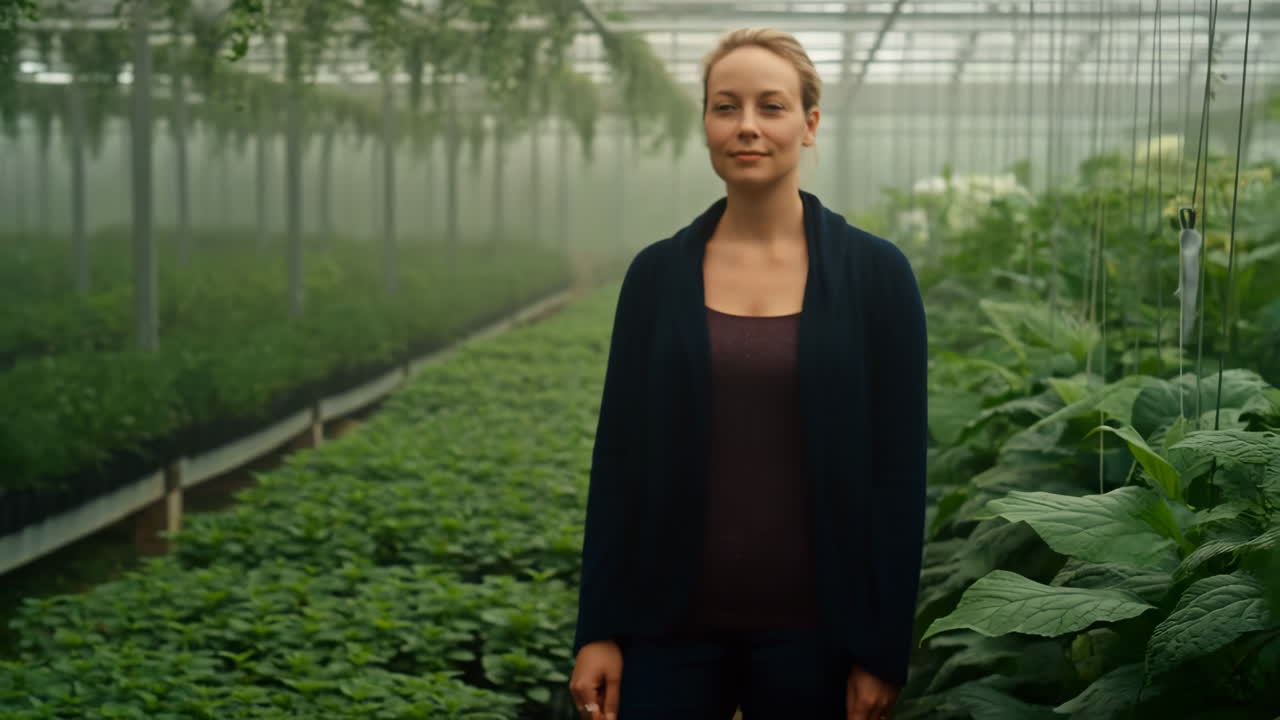 Woman in a Greenhouse with Plants