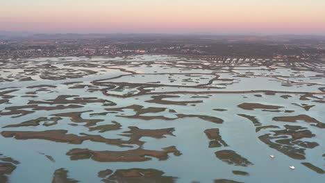 aerial view of a coastal salt marsh at sunrise/sunset