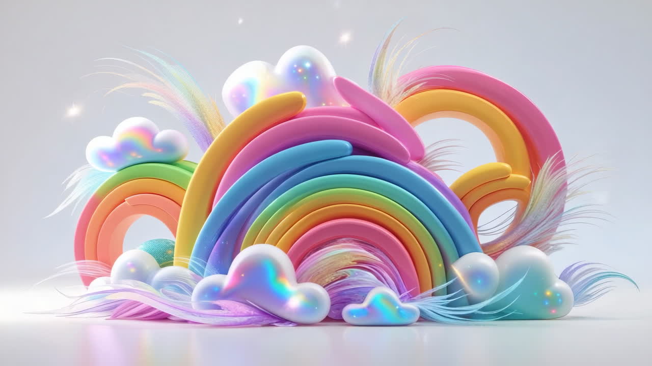 Whimsical Rainbow and Cloud Fantasy Art