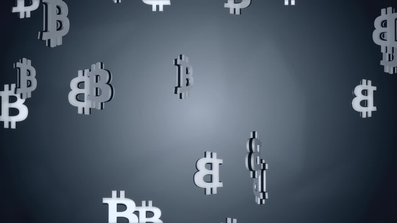 Golden Bitcoin Currency symbols falling down loop Animation. 4K 3D