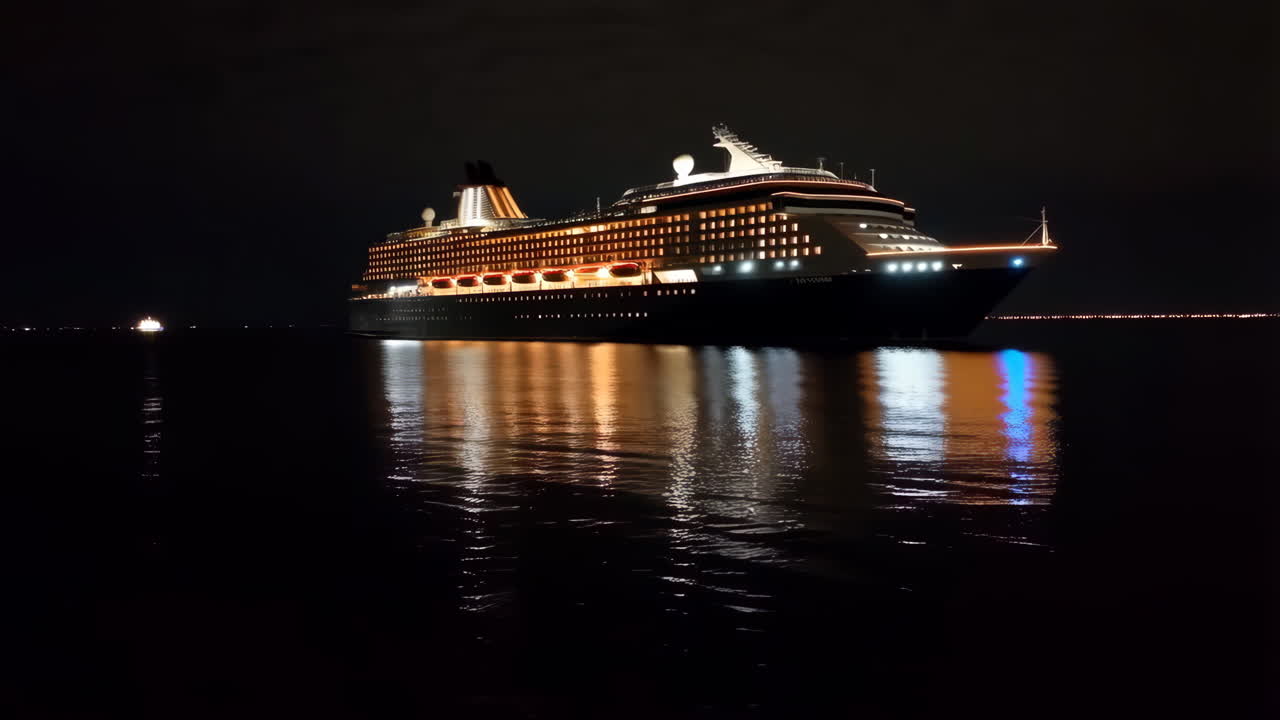 Luxury Cruise Ship Illuminated at Night