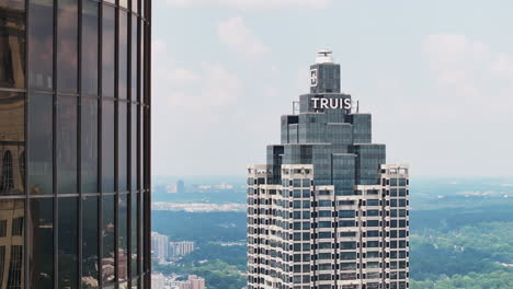 Fly-around-modern-high-rise-downtown-skyscrapers