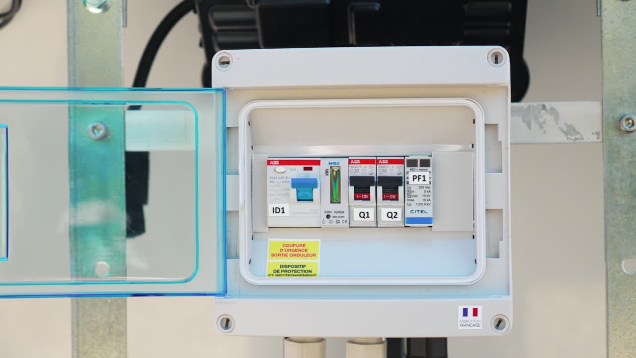 열린 전기 정션 박스를 지나는 느린 돌리