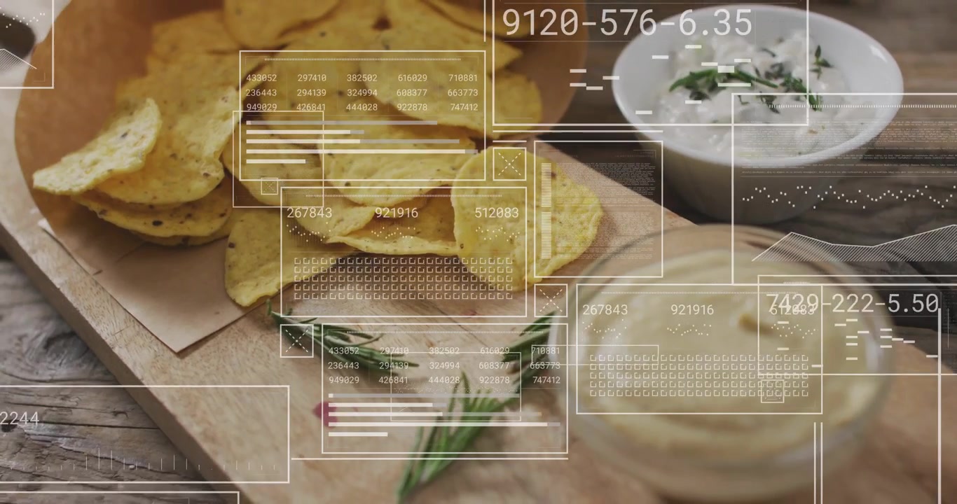 Saat dimulai, hamparan HUD beranimasi di atas keripik tortilla dan saus sementara kamera memperbesar, menampilkan metrik
