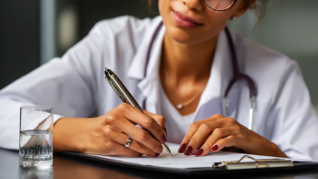 Un professionista sanitario concentrato documenta diligentemente importanti appunti medici e valutazioni, dimostrando il ruolo fondamentale di una comunicazione efficace nella cura del paziente e nella pratica clinica.