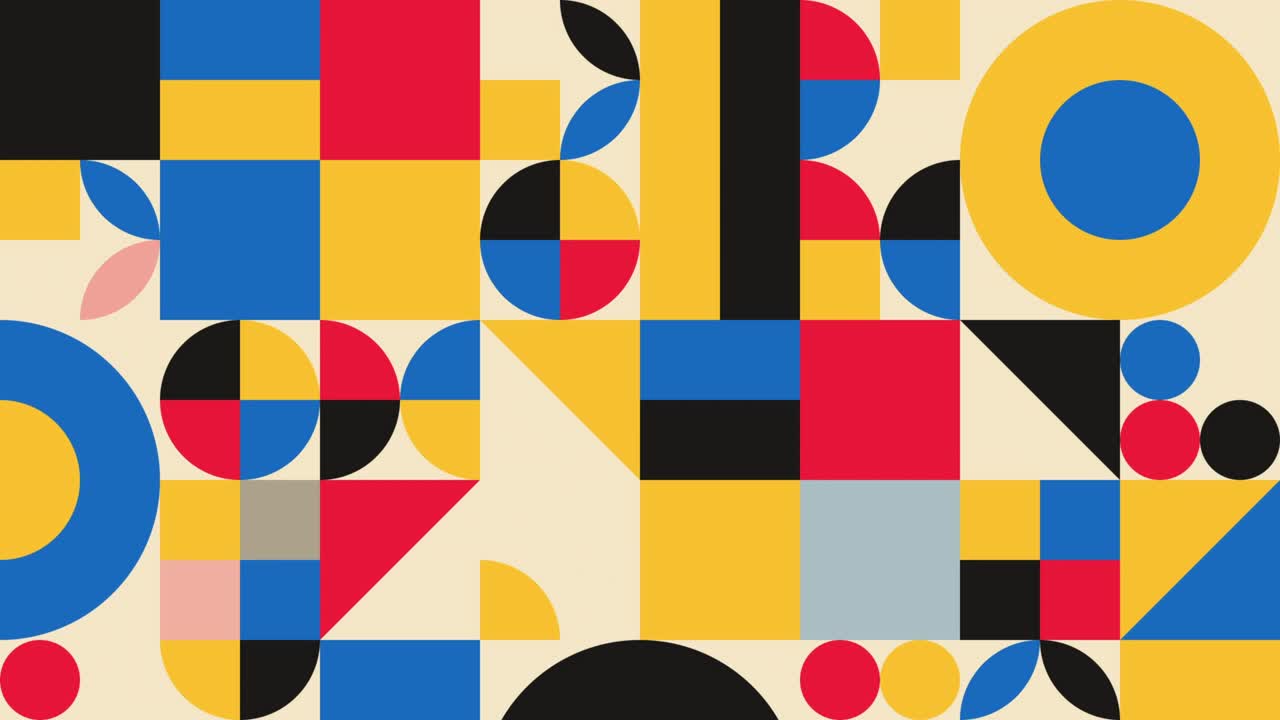 animación patrón geométrico abstracto estilo bauhaus. volante de cuadrícula moderna con formas geométricas, gráficos geométricos y fondo abstracto.