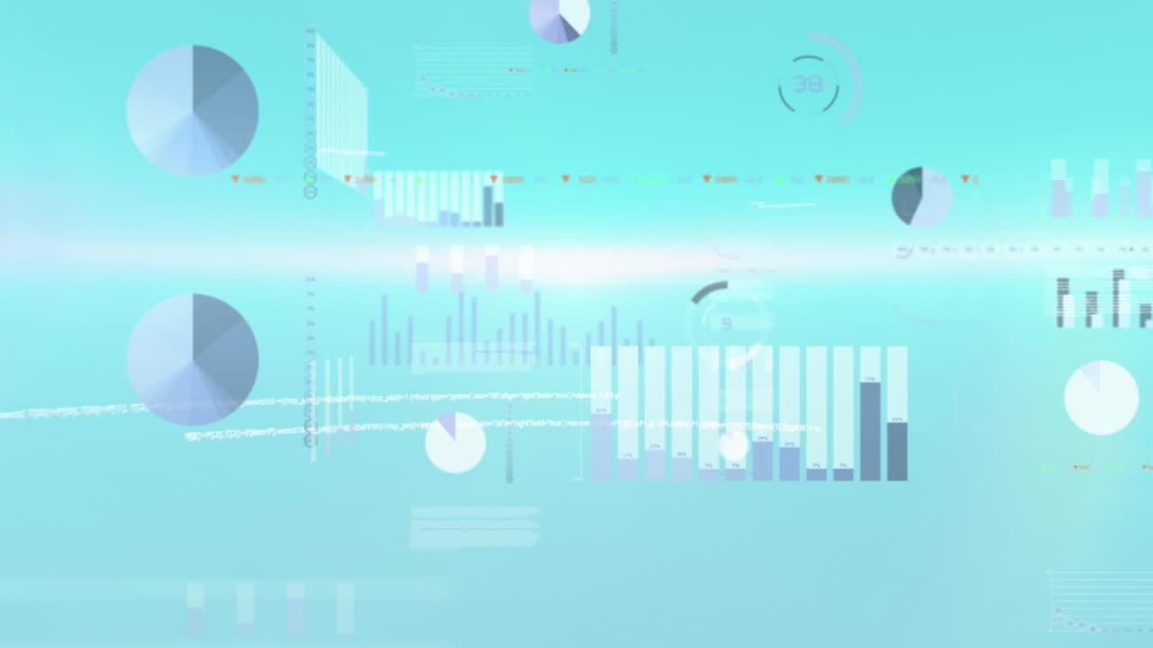 파란색 배경에 대한 데이터 처리와 함께 여러 화면의 디지털 애니메이션