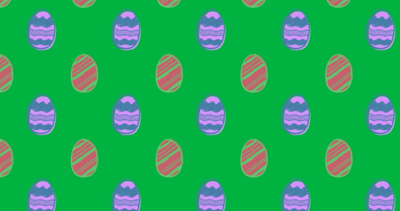 Animated Pattern of Colorful Easter Eggs on Green Background