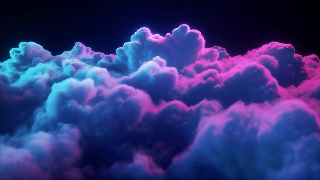 Abstract Neon Clouds Moving in Dark Space