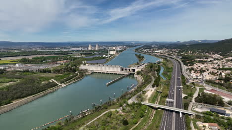 a bird's-eye view of france's energy hub, donzère-mondragon dam.