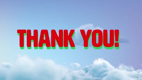 animation of thank you text over shapes and sky with clouds