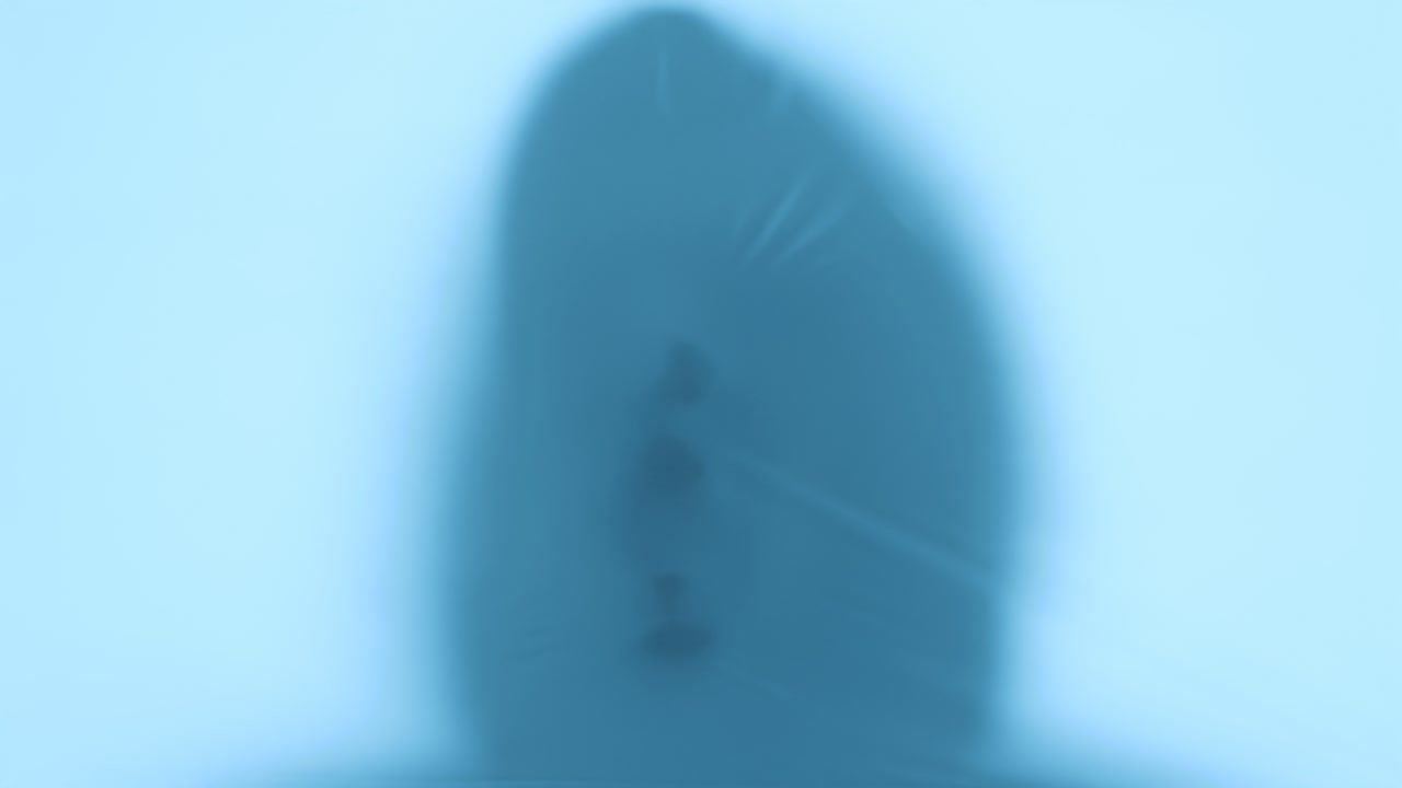 헬로판을 고 은 머리를 는 인간 머리의 클로즈업 실루, 다른 세계에 대한 생각, 폭력의 희생자, 비정상, 유령, 스피드 램프 효과의 4k 비디오 루프.