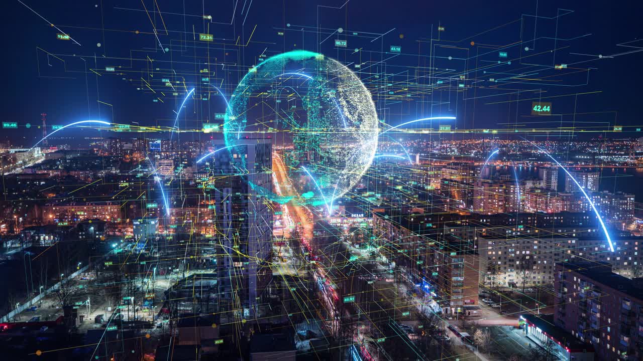 el concepto de ciudad inteligente y red de comunicación. 5g. iot, internet de las cosas. telecomunicaciones.