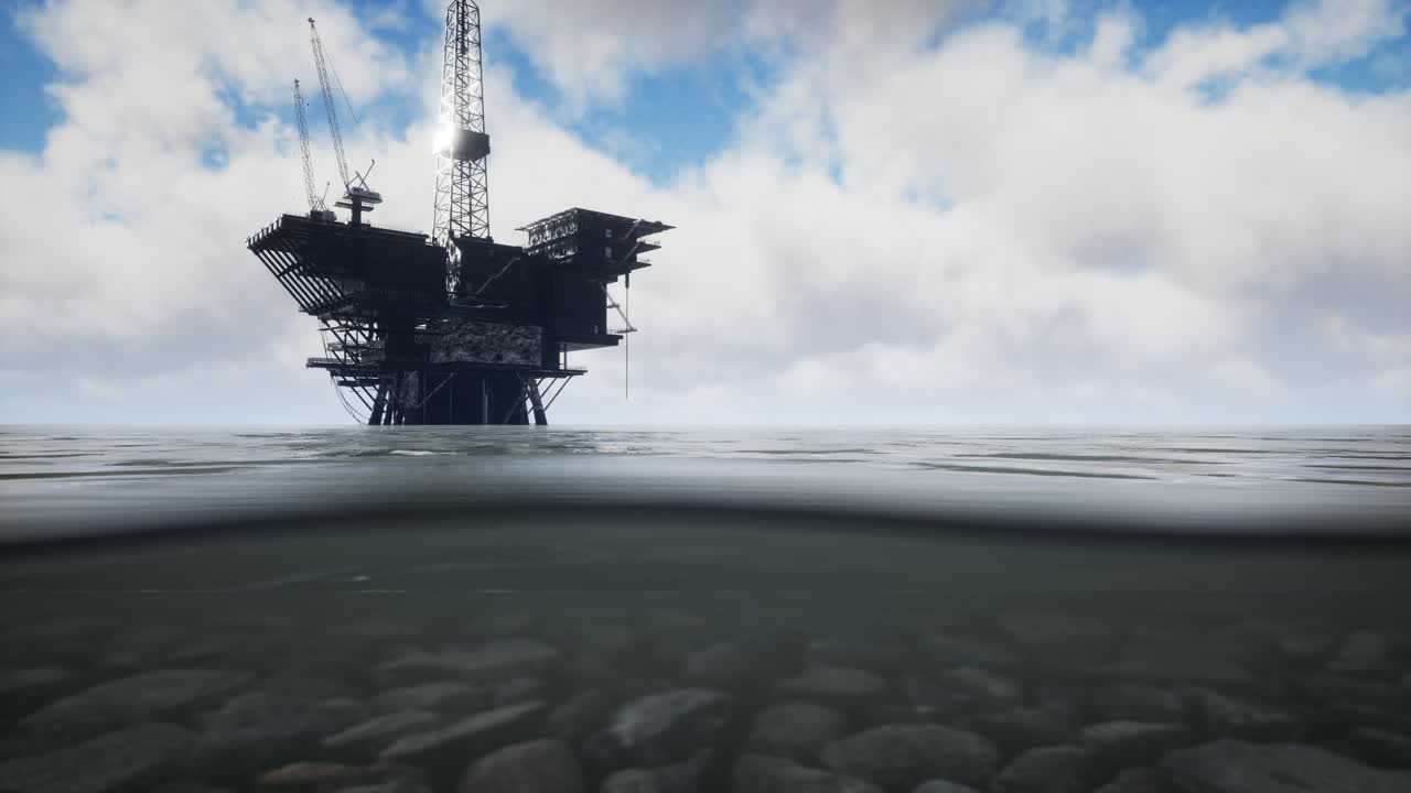 Large Pacific Ocean offshore oil rig drilling platform