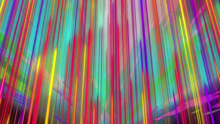 Animation of multi coloured neon lines moving in seamless loop over light trails