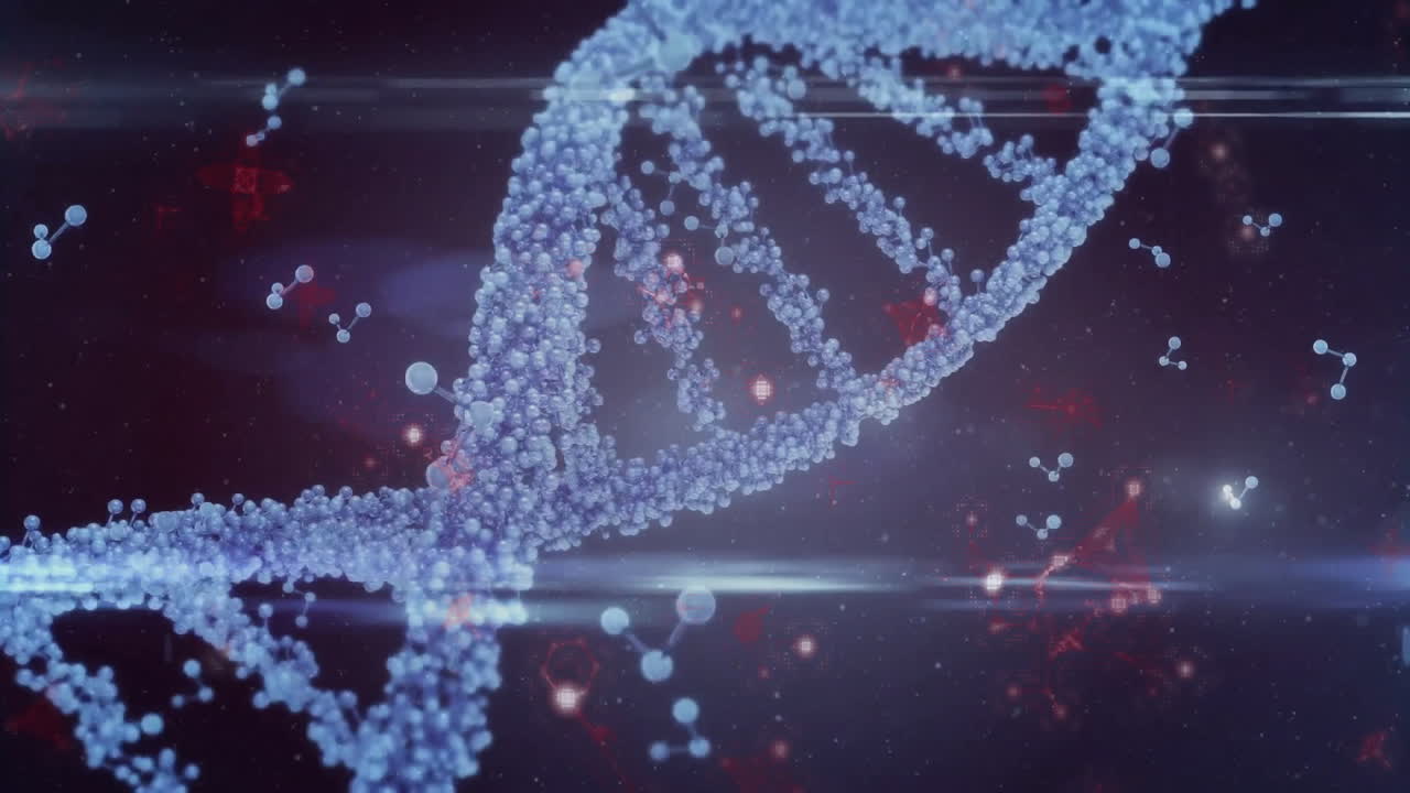 Processing scientific data, DNA strand and binary coding in animated illustration