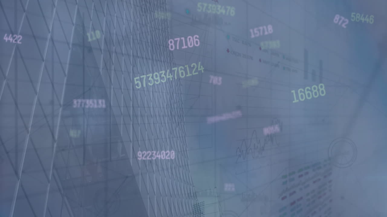 Animation of financial data processing over city
