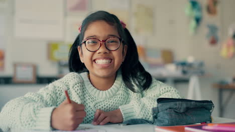 smile, face and a child in a classroom