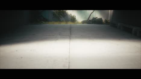 empty patio or garden with sunlight and shadows