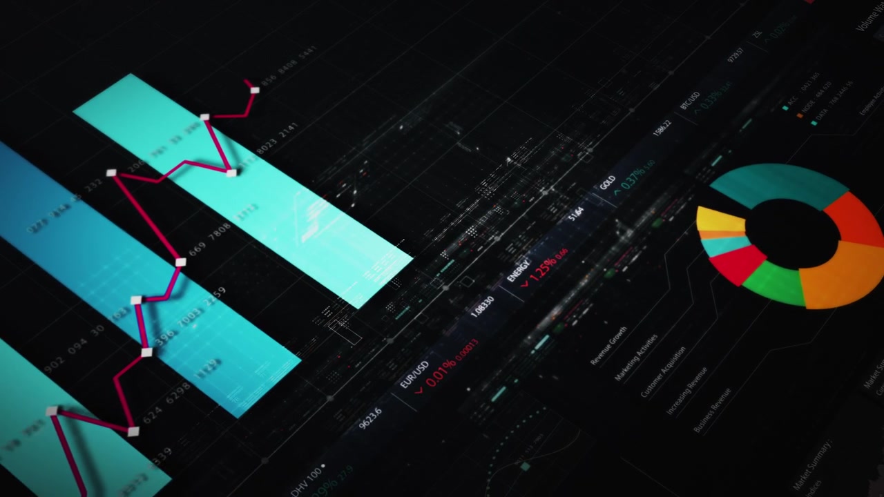 Componentes visuales de datos dinámicos para infografías empresariales, gráficos animados e información basada en datos para un generador de mockups de reuniones de negocios. Explora el mundo del trading, las bolsas y las criptomonedas.